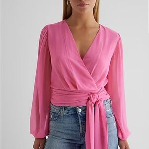 EXPRESS V-Neck Faux Wrap Tie Waist Top SMALL NWT